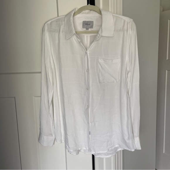 Hunter Plaid Shirt Light Ivory Check Button Down Blouse - Picture 4 of 7